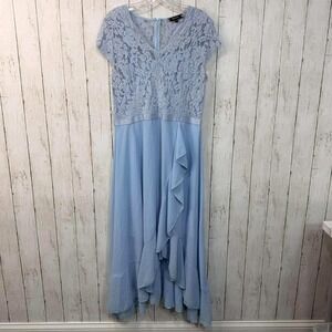 Miusol Women's Blue Lace Top Maxi Dress Ruffle Special Occasion Size XL